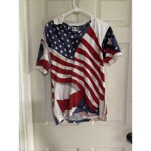 Retro Womens MARK FORE STRIKE American Flag Old Glory Patriotic Polo Shirt Mediu